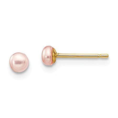 海外ブランド ソリッド14k イヤリング ピアス イエローゴールド 養殖パールスタッドピアス Fw ピンクボタン 3 4mm レディースアクセサリー