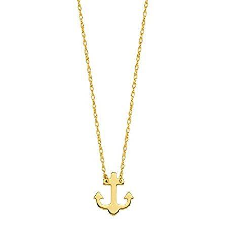 14K Yellow Gold Mini Anchor Pendant Necklace, 16