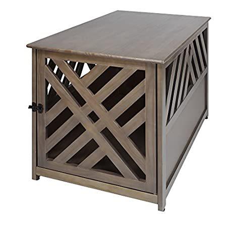 Casual Home Wooden Lattice Pet Crate, End Table, Taupe Gray