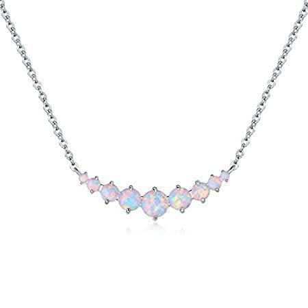 Barzel 18Kホワイトゴールドメッキまたはローズゴールドメッキ 人工ホワイトオパール グラデーションネックレス 18 Inches シルバー
