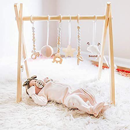 funny supply Wooden Baby Gym with 6 Gym Toys Foldable Baby Play Gym Frame A