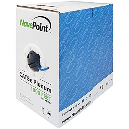 NavePoint Cat5e プレナムジャケット、1000フィート、ソリッド裸銅バルクイーサネットケーブル、350MHz、24AWG 4ペア、非シー