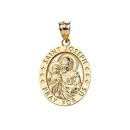CaliRoseJewelry 10Kゴールド 聖ヨセフセフ 我らが為に祈る楕円形チャームペンダント, 金属,