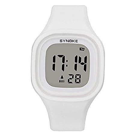 メンズ&レディース デジタルスポーツウォッチ LED Electron 50m 防水 夜光 シリコンウォッチ ホワイト