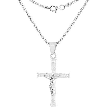 スターリングシルバー 十字架ネックレス 高光沢 ハンドメイド 高さ2インチ 2mm ラウンドボックス