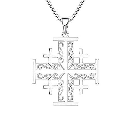 YL エルサレムクロスペンダントネックレス フリーメイソン 十字軍 宗教チャームジュエリー ホワイト