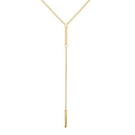 FB Jewels ソリッド14Kイエローゴールドラリアットバーネックレス