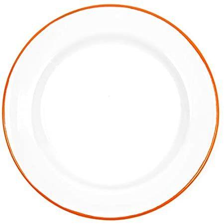 エナメルウェア ディナープレート 10.25インチ ヴィンテージ ホワイト オレンジ (4個セット)