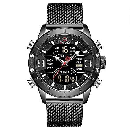 最も信頼できる ミリタリー ステンレススチール スポーツウォッチ 防水 メンズ デジタル腕時計 NAVIFORCE クォーツ 9153-BB mm 45 腕時計 時計 腕時計
