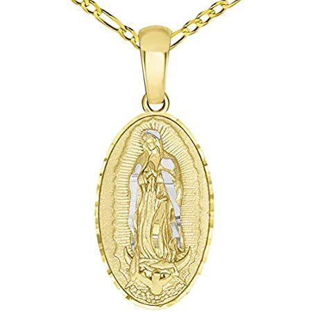 14Kイエローゴールド 伝統的なグアダルーペの聖母 楕円形メダルペンダントネックレス ロロ、キューバン、またはフィガロチェーン付き(62500円)