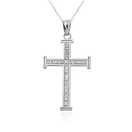 LA BLINGZ 10K ホワイトゴールド リバーシブル クリスチャン クロスペンダントネックレス S ホワイト