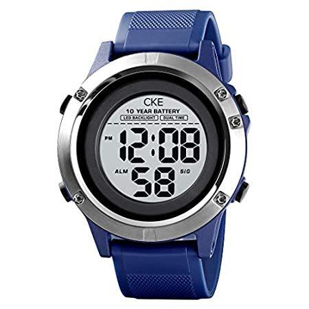 メンズデジタルスポーツウォッチ 大きな文字盤 ミリタリー防水ウォッチ ストップウォッチアラーム付き ブルー