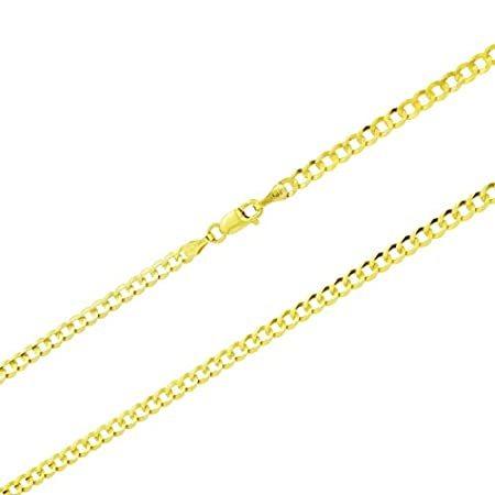 Nuragold 10Kイエローゴールド 3mm ソリッドキューバカーブリンクチェーンネックレス メンズ レディース ロブスターロック 16インチ 1