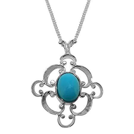 10k White Gold Natural Turquoise Womens Pendant & Chain - Chain length 18