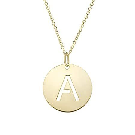 14Kイエローゴールド イニシャル文字 ラウンドペンダントネックレス 18インチ
