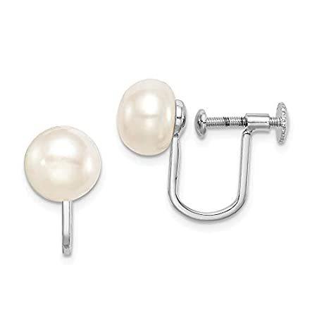 Solid 925 Sterling Silver 8-9mm White Button Freshwater Cultured Pearl Non-