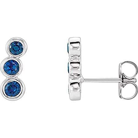 Sterling Silver Chatham? Created Blue Sapphire Ear Climbers Three-Stone Ear