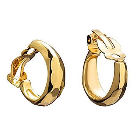 FAMARINE 14Kゴールドカットフープクリップイヤリング レディース 幾何学的チャンキーイヤリング ガールズギフト ゴールドシルバー ゴールド