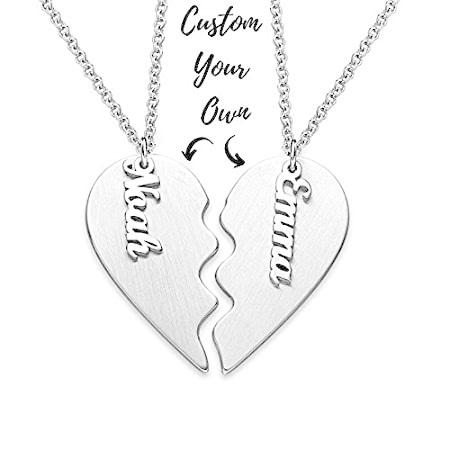 MyNameNecklace ブロークンハートネックレス カップルジュエリー ボーイフレンド ガールフレンド用 スターリングシルバー 925刻印入り ネックレス 失恋 ゴールド キラキラ ブロークンハート 恋