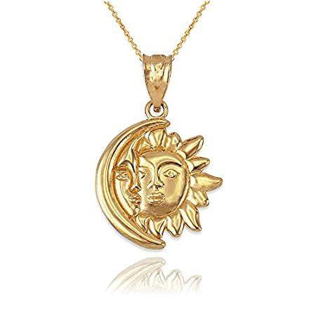 10K Yellow Gold Moon and Sun Face Celestial Pendant Necklace (20