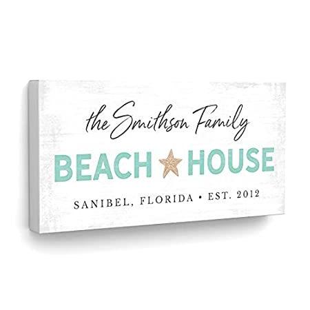 Pretty Perfect Studio カスタムビーチハウスサイン ファミリービーチ ホームキャンバスウォールアートデコレーション 10 x 20