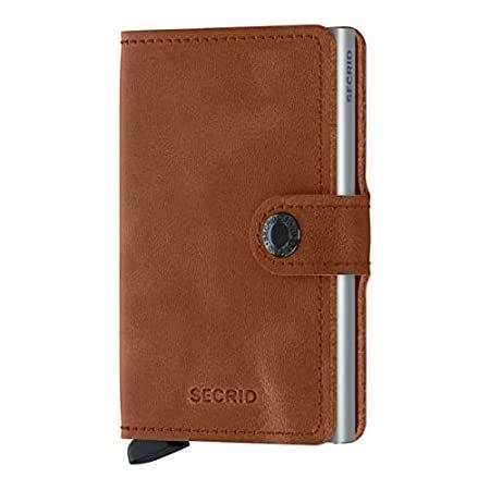 Secrid - ミニウォレット 本物のコニャック ヴィンテージレザー シルバー RFID セーフカードケース 最大12枚のカード用