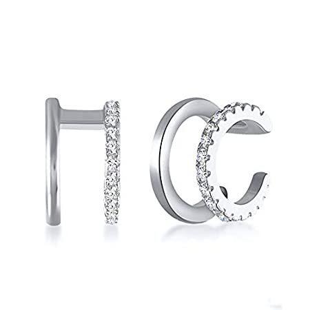 ruilinyang シンプル S925 スターリングシルバー イヤーカフイヤリング キュービックジルコニア ダブルライン イヤーカフ ノンピアス ク