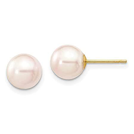 White Saltwater Akoya Pearl Post Stud Earrings in Real 14k Yellow Gold 7 to