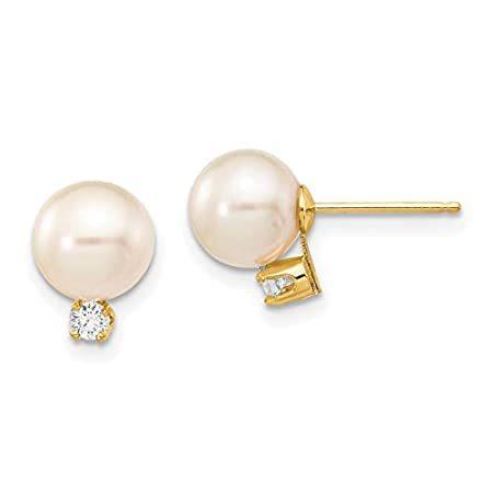 White Round Freshwater Cultured Pearl .10ct Diamond Post Earrings in Real 1