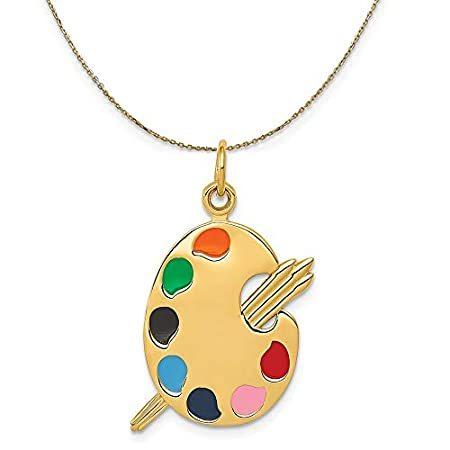 Black Bow Jewelry 14k Yellow Gold Enameled Polished Artist Palette Necklace