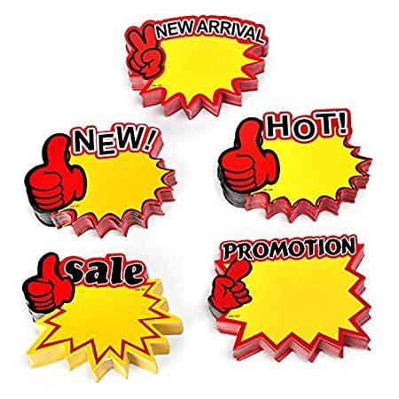 Starburst Signs - 250個パック スターバーストサイン 小売用 蛍光ネオンペーパー 明るい色の表示タグ6枚 3 x 5インチ