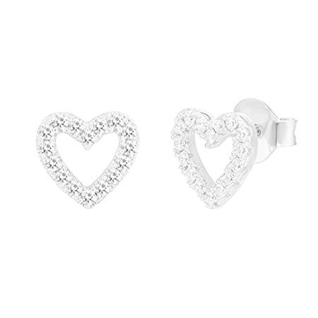 PAVOI 14Kゴールドメッキ 925スターリングシルバーピアス 小さなオープンハート スタッドピアス レディース ホワイトゴールドスタッドピアス