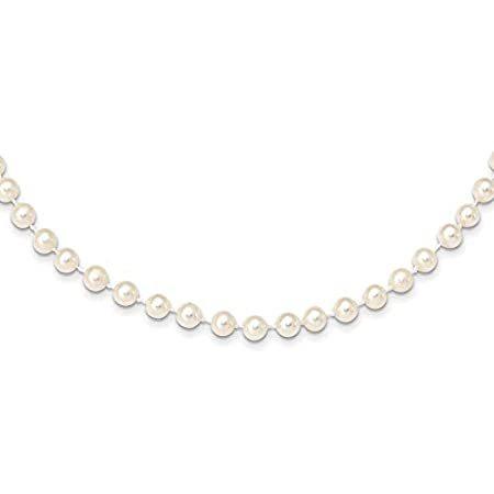14k Yellow Gold White Near Round Freshwater Cultured Pearl Necklace (5-6mm)