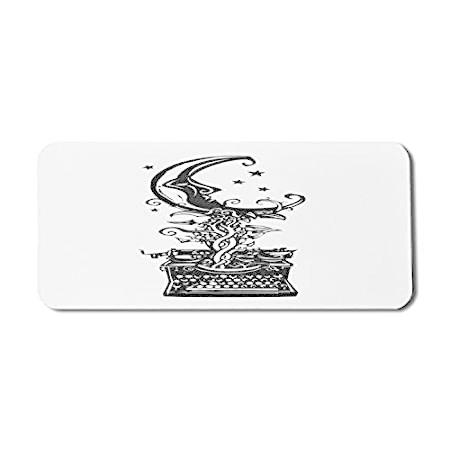 Lunarable Typewriter Computer Mouse Pad, Monochrome Crescent Moon with Huma