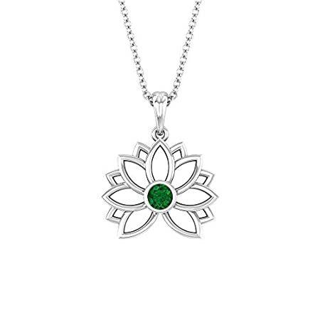Lotus Flower Pendant, Solitaire Necklace, 3 MM Round Shaped Diffused Emeral
