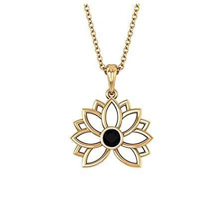 日本初の Solitaire Pendant, Flower Lotus Necklace, Sol Onyx, Black Shaped Round MM 3 ネックレス、ペンダント