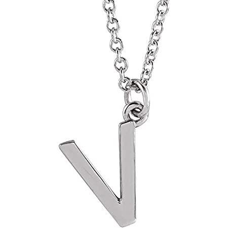 Solid Platinum Alphabet Initial Letter V Dangle Charm Pendant Chain Necklac
