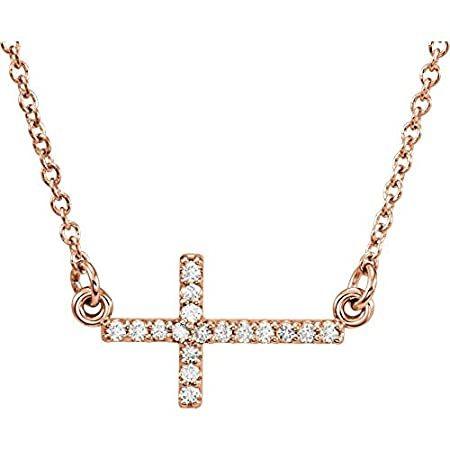 Solid 14k Rose Gold .07 Cttw Diamond Sideways Cross Crucifix Charm Pendant