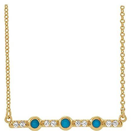 Solid 14k Yellow Gold 3 Three Stone Turquoise and 1/8 Cttw Diamond Bar Char