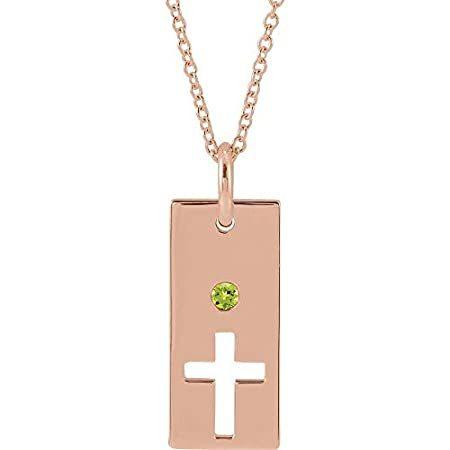 流行に  Peridot Gold Rose 14k Solid Cross Necklace Chain Pendant Charm Bar Crucifix ネックレス、ペンダント