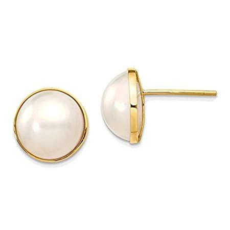 9-10mm White Freshwater Cultured Mabe Pearl Post Earrings in 14K