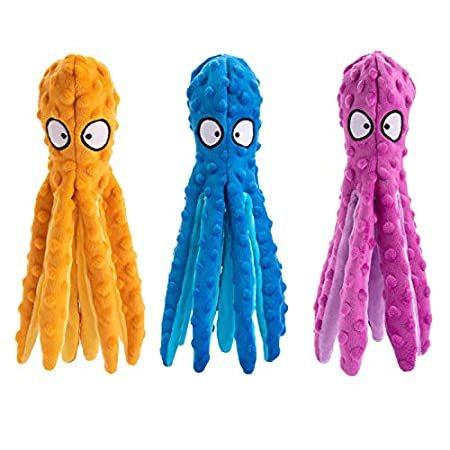 3 Pack Dog Squeaky Octopus Toys- No Stuffing Plush Toy with Sounding Crinkl