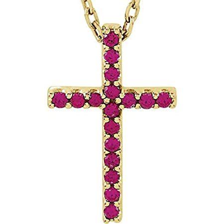 Solid 14k Yellow Gold Ruby Cross Crucifix Charm Pendant Chain Necklace 16