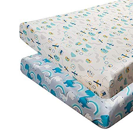 ALVABABY Stretchy 2 Pack n Play Baby Play Playard Sheets Large 27x39x4，Soft