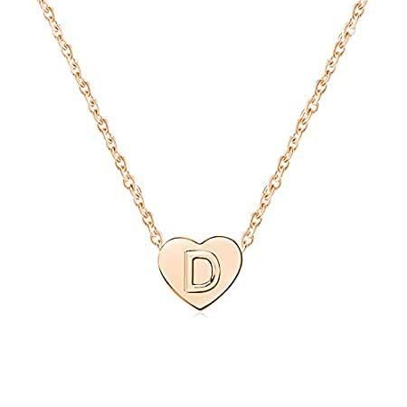 MiniJewelry レディース ガールズ ローズゴールド 小さなラブハート イニシャル文字ネックレス アルファベットA~Z パーソナライズネームペ