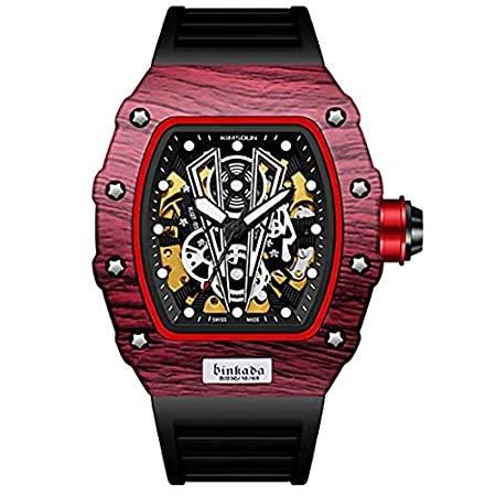 Time Warrior Design Skeleton Tonneau Watches for Mens with Silicone Band Ri
