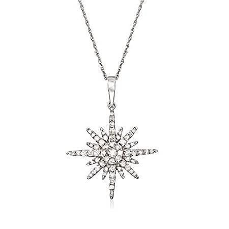 Ross-Simons 0.50 ct. t.w. Diamond Sunburst Pendant Necklace in 14kt White G