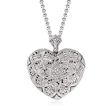Ross-Simons 0.25 ct. t.w. Diamond Filigree Heart Pendant Necklace in Sterli