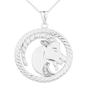 Diamond Capricorn Zodiac In Rope Pendant Necklace In White Gold - Gold Puri