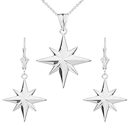 NORTH STAR PENDANT NECKLACE SET IN 14K WHITE GOLD - Pendant/Necklace Option